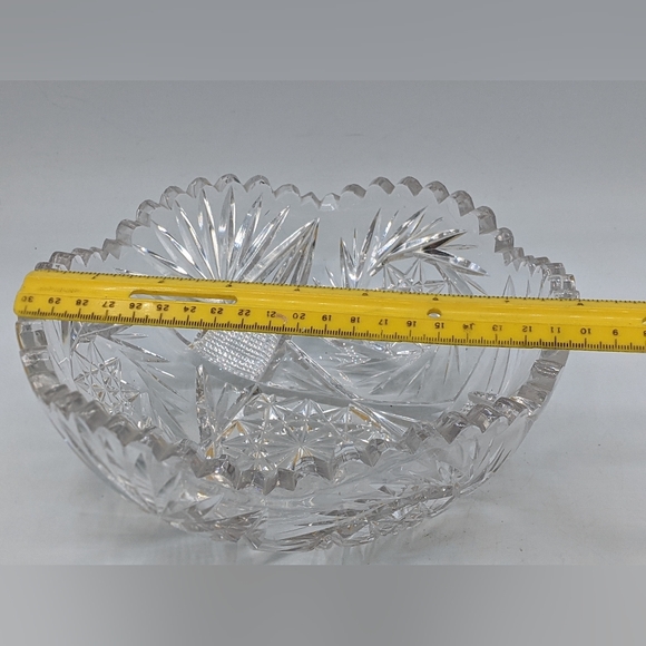 VINTAGE AMERICAN BRILLIANT ABP SAW TOOTH CRYSTAL GLASS BOWL 7 3/4 INCH ROUND - Picture 5 of 11
